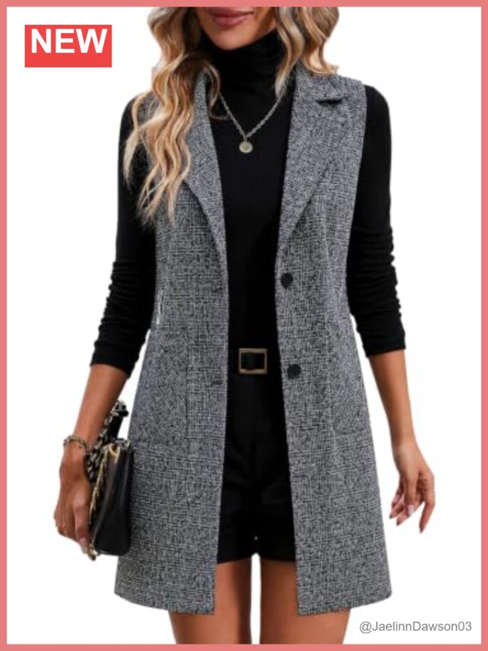 Kedera Women's Houndstooth Blazer Vest Fully Lined Casual Office
